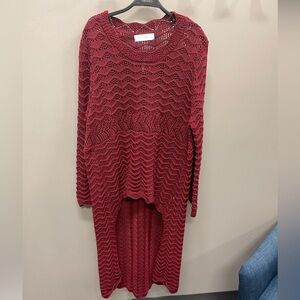 Chic Maroon Knit Long Sweater with shorter front